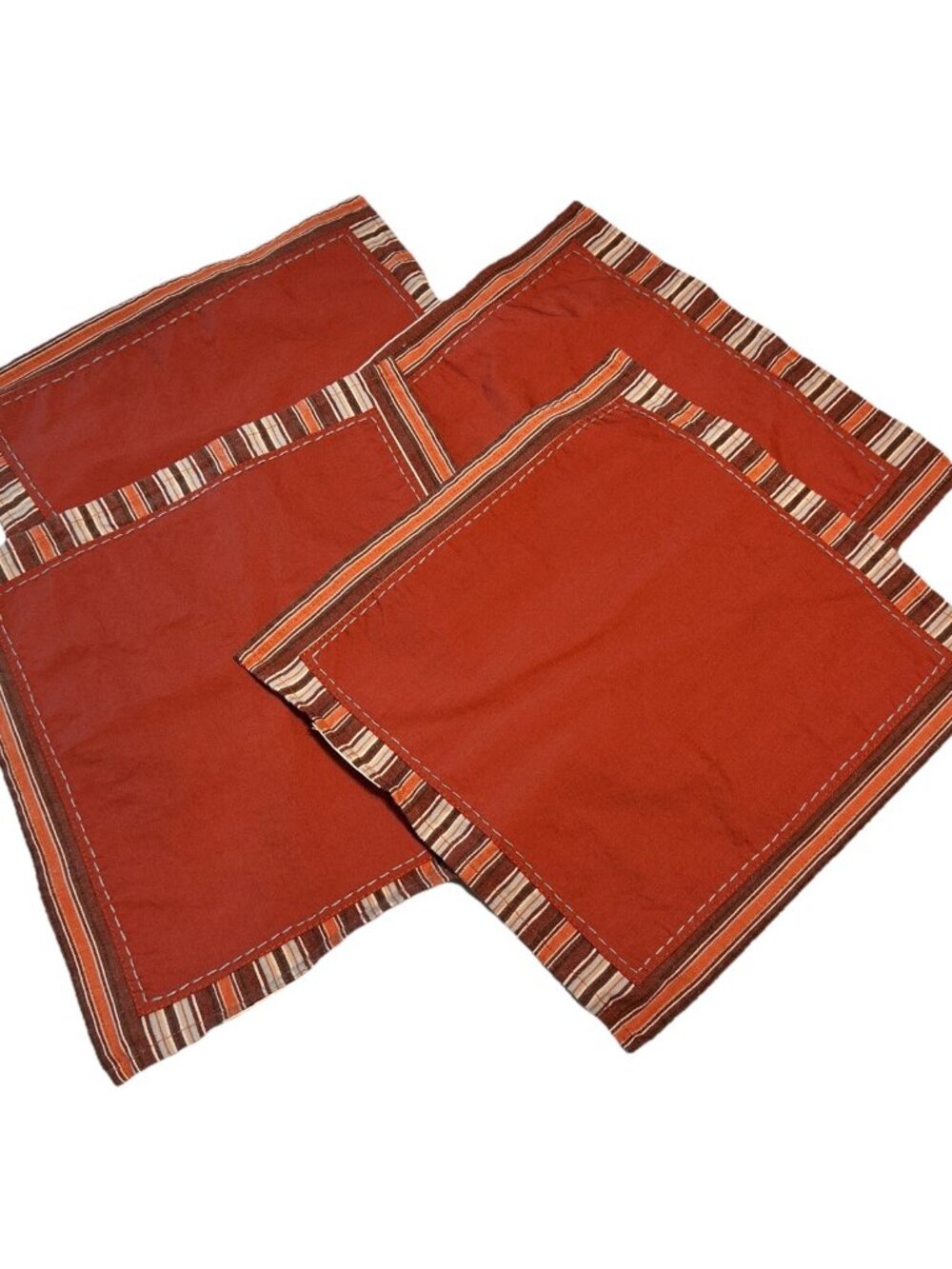 4 pottery barn cloth napkins Or Placemats 12x12 Cotton  Stripe Thanksgiving